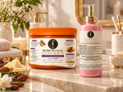 Beurre de Cacao Extra White – Soin Unifiant & le Gel Douche Lait à la Cerise